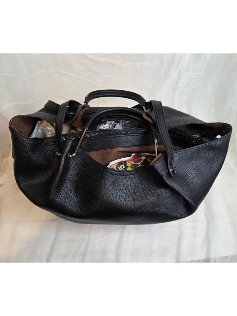 SR Squared by Sondra Roberts Black Vegan Leather Tote Shoulder Bag Purse - Picture 4 of 14